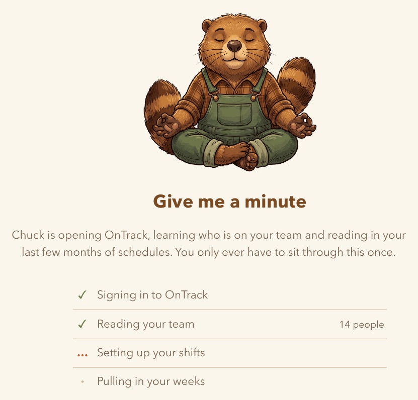 The first-run setup screen, with a checklist of four steps